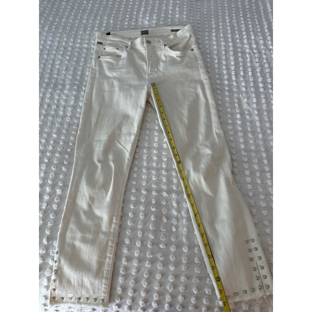 Citizens of Humanity White Studded Raw Hem Slim Jeans 28 Distressed